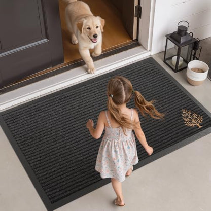 LUMI Outside Welcome Door Mat 32x47, Non-Slip Heavy Duty Dirt Trapper, Grey - color: Grey Gold Tree, size: 32"x47"