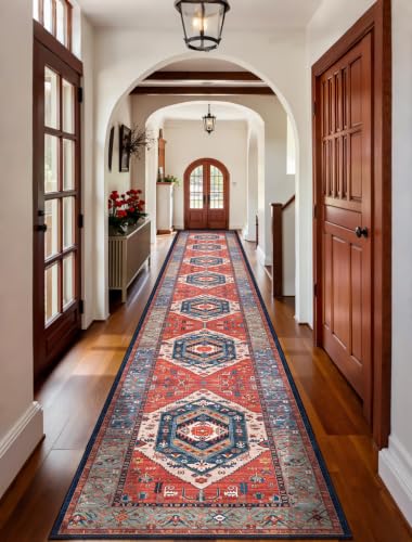 SERISSA 2'6"x18' Washable Non Slip Boho Runner Rug for Hallway，Rust - color: Rust/Multi, size: 2'6" x 18' (Runner)