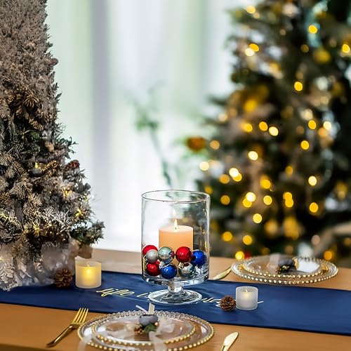 WGVI Clear Glass Pedestal Hurricane Candle Holder, 4.65" W, 7.9" H, Decorative Vase for Pillar Candles, Short Stemmed Candleholder Cylinder, Tabletop Centerpieces, Home Décor, Elegant Design, 1 Piece - size: 8" H