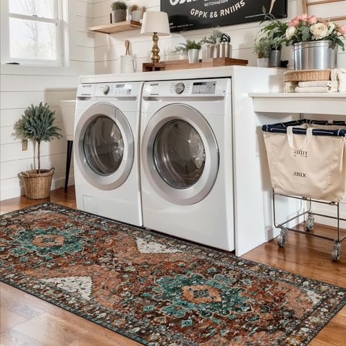 Ciicool 2x6ft Runner Rug,Small Throw Runners for Hallway Kitchen Entryway - color: Brick Red/Dull Teal, size: 2' x 6' (Runner)