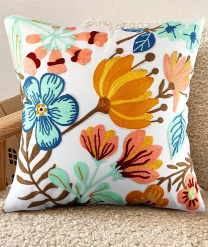 Embroidered Throw Pillow Cover, 18x18 Inch, Boho Floral - color: Elegant Flowers, size: 18" x 18" (Pack of 1)