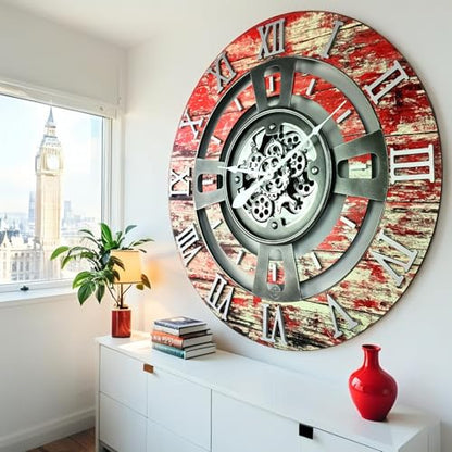 ImprovingLife The Gears Clock Real Moving Gear Wall Clock England Line (Red Lava, 36 inches (90 cm)) - color: Red Lava, size: 36 inches (90 cm)