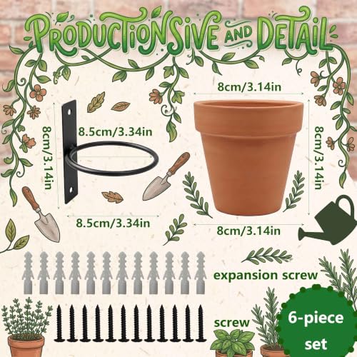 Hanging Wall Planters Set of 6, Terracotta Pots with Metal Rings