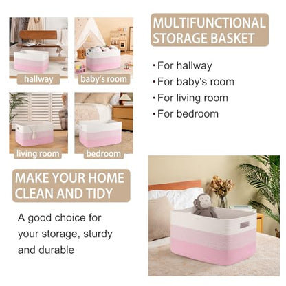OIAHOMY Blanket Basket Laundry Basket Dog Toy Basket 75L Pink/White - color: Pink/White, size: 22”x17”x12”