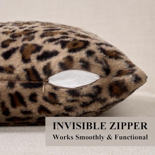 Cheetah Pillow Covers 20x20, Faux Fur Leopard Pillow Covers Set of 2, Soft Fluffy Double-Sided Decorative Cheetah Print Throw Pillowcases for Couch Sofa and Room Decor - size: 20" x 20" (Pack of 2)