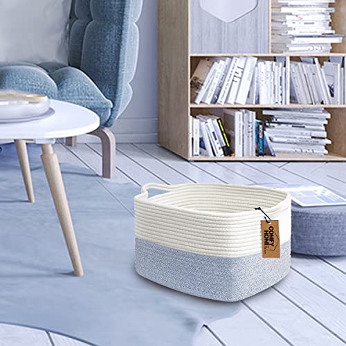 COMFY-HOMI Cotton Rope Woven Basket with Handles for Shelves,Toys,Book, Cloth Storage Baskets Bin for Organizing- 1 PCSToy Decorative Organizer for Living Room, Bathroom - color: White/Blue, size: 13.5"X11"X9.5"