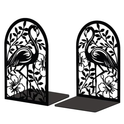 Peacoblue 5.3"x4.3"x7.9" Metal Bookends, Heavy Duty Book Ends for Shelves - style: Flamingo and Tropical Plant