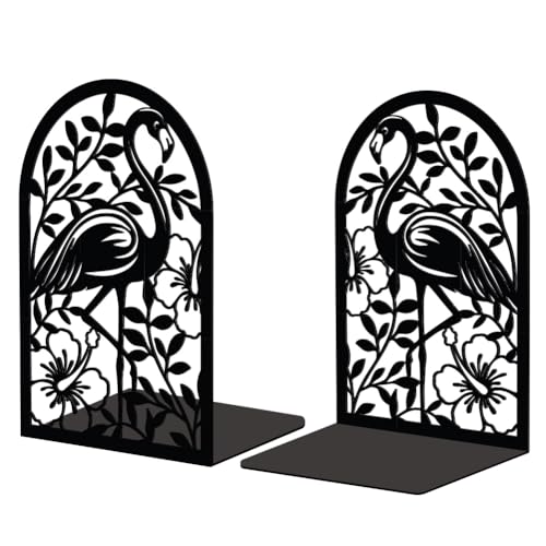 Peacoblue 5.3"x4.3"x7.9" Metal Bookends, Heavy Duty Book Ends for Shelves - style: Flamingo and Tropical Plant