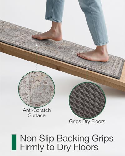 LUMI Kitchen Floor Mat Cushioned Anti Fatigue Runner Rug, 17"x59" - color: Soft Grey, size: 59"L x 17"W x 0.4"Th