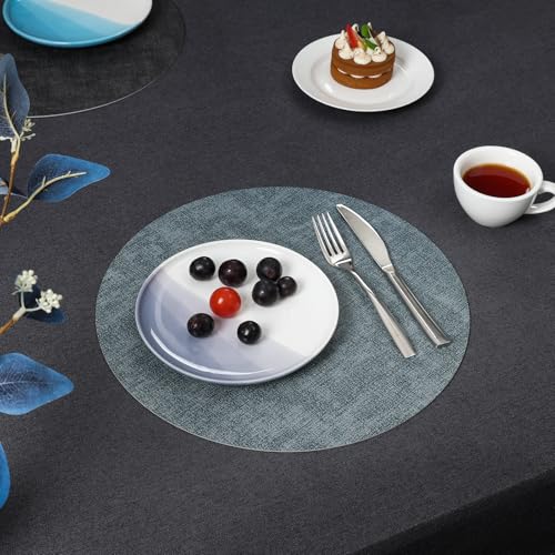 Myir JUN 14" Round Placemats Set of 4, Reversible Dual-Color Place Mats - color: Gray Light Blue