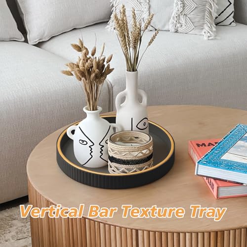 SANZIE Leather Tray Desktop Storage Organizer, Round Valet Tray, Black - color: Black Disc