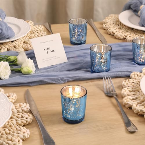 Volens Blue Party Decorations 72pcs, Mercury Glass Votive Candle Holders - color: Blue--72pcs