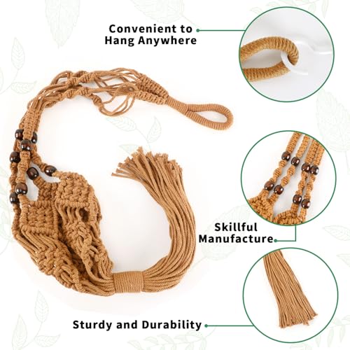 Augshy Jute Crochet Macrame Plant Hangers with Hooks, 2 Pack Hanging Holder - color: Caramel, size: 35 Inches