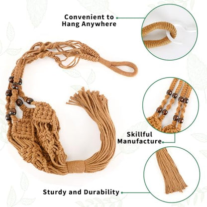 Augshy Jute Crochet Macrame Plant Hangers with Hooks, 2 Pack Hanging Holder - color: Caramel, size: 35 Inches