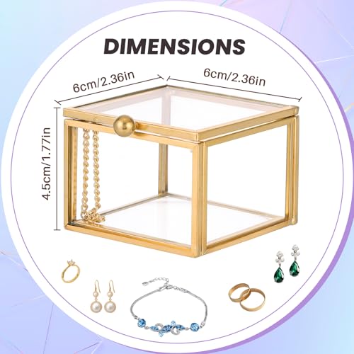 MAOPINER 2.36 x 2.36 x 1.77 Vintage Gold Glass Jewelry Box with Lid
