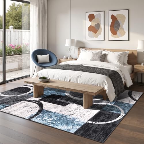 Yamaziot 5x7 Washable Modern Abstract Area Rug Non-Slip Living Room Rug - color: Blue/Multi, size: 5x7ft