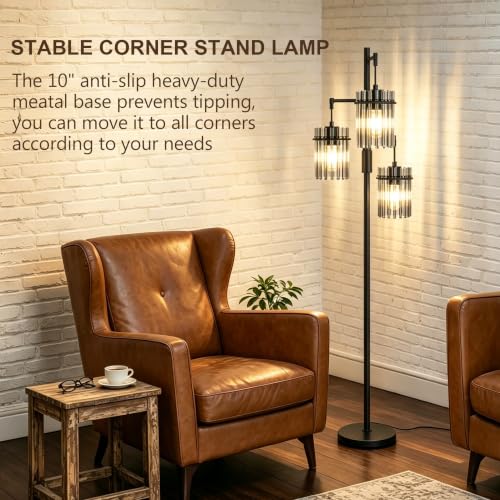 Dimmable Black Crystal Standing Farmhouse Tree Floor Lamp for Living Room - size: 66 inch Tall Black