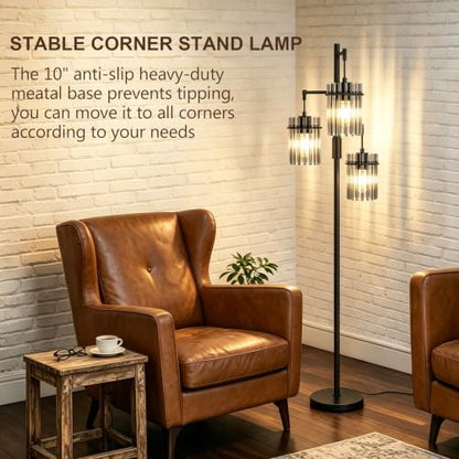 Dimmable Black Crystal Standing Farmhouse Tree Floor Lamp for Living Room - size: 66 inch Tall Black