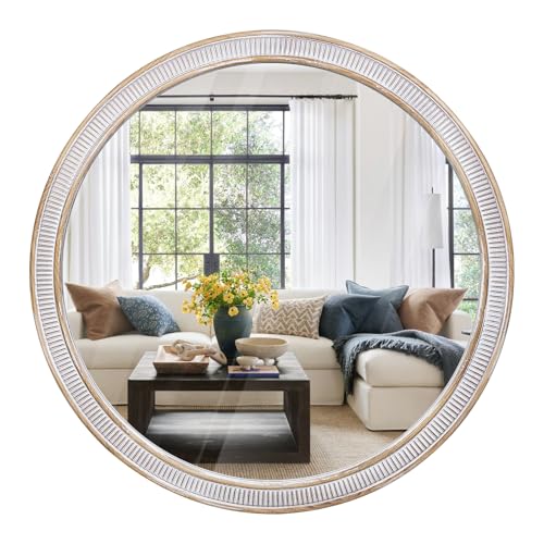 36 Inch Large Round Wood Mirror, Farmhouse Bathroom Mirrors for Wall - color: B - 36 in