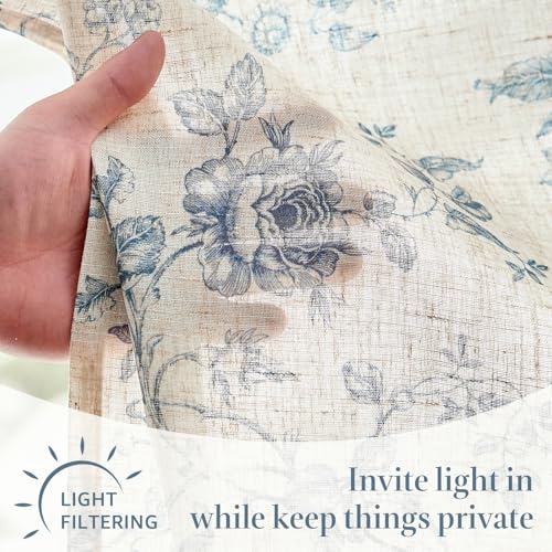jinchan Floral Linen Kitchen Tier Curtains, 24 Inch, 2 Panels, Blue - color: Amlie Blue, size: 26"W x 24"L (Pack of 2)