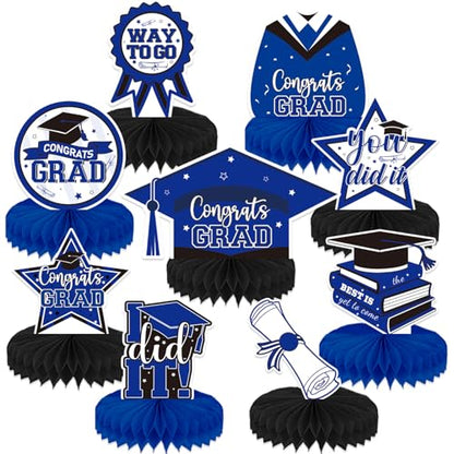 Graduation Table Decorations, Blue and Black Graduation Table Centerpieces - style: Blue Graduation