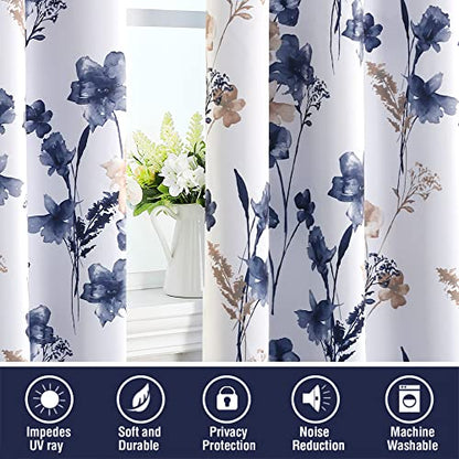 H.VERSAILTEX 100% Blackout Curtains 63 Inches for Kitchen, Navy/Taupe - color: Navy/Taupe, size: 52"W x 63"L (Pack of 2)
