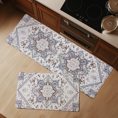 FRESHMINT Boho Kitchen Mat Set 2 Piece, 17x30''+17x47'', Gray - color: Gray Multi
