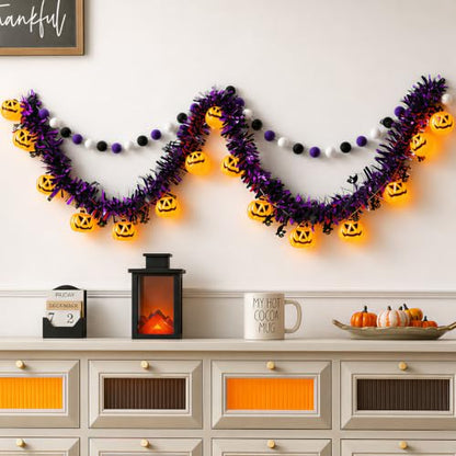 Halloween Garland with Lights, Halloween Tinsel Garland 10FT 20LED - color: Black Purple