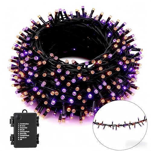 Orange & Purple Hallowee Twinkle Lights Battery Operated, 3.3ft 100 LED Outdoor String Lights 8 Modes Waterproof for Home, Garden, Patio, Indoor, Holiday Party - color: orangepurple