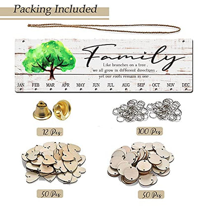 Wooden Family Tree Birthday Reminder Calendar Board Wall Hanging - color: family tree