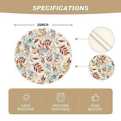 Artoid Mode Leaves Round Fall Placemats Set of 4, 14 Inch Seasonal Autumn Thanksgiving Round Table Mats for Dining Decoration - size: 14", Round 4 Pcs