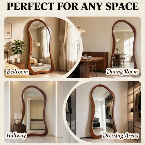 71"x33.5" Irregular Full Length Mirror with Solid Wood Frame - color: Walnut Wood Frame, size: 71"L x 33.5"W