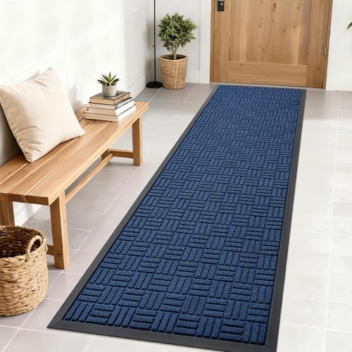 OLANLY Front Door Mat Outside Entrance 71x23, Heavy-Duty Rubber Doormat - color: Navy Blue, size: 71" X 23"
