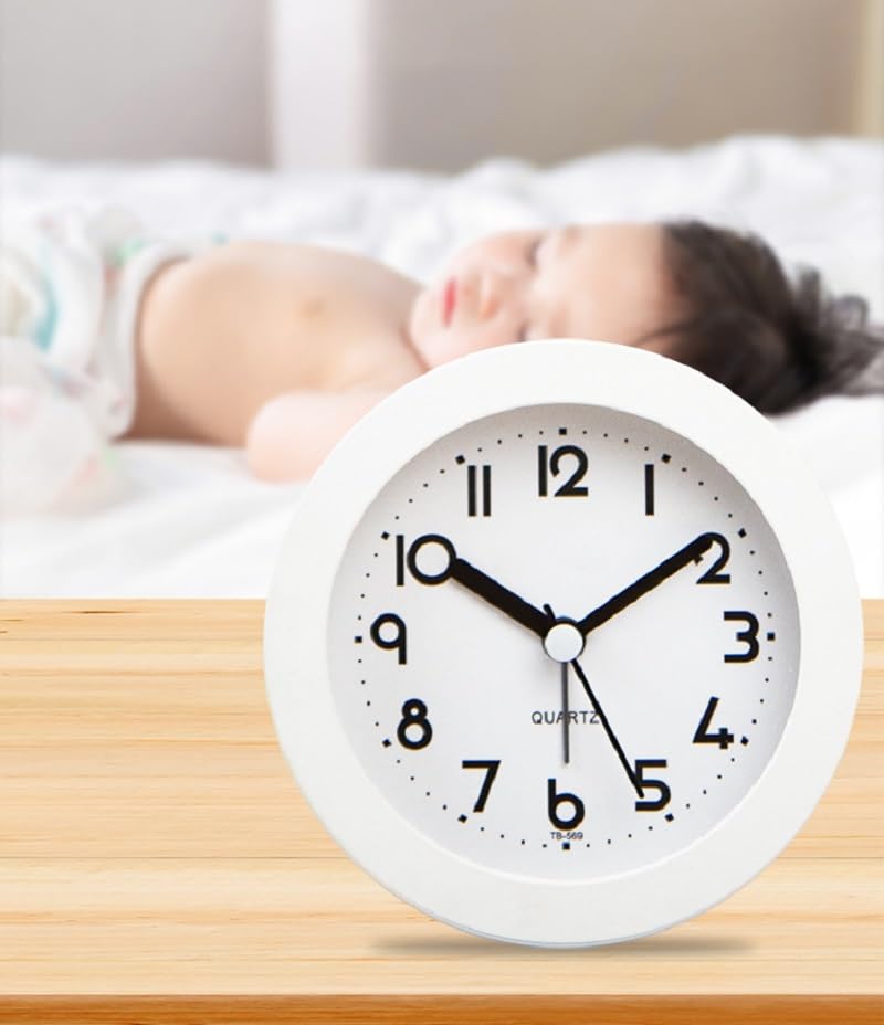 HIQU and HIST Alarm Clock with Backlight, 4 Inches White Desk Clock (White) - color: White