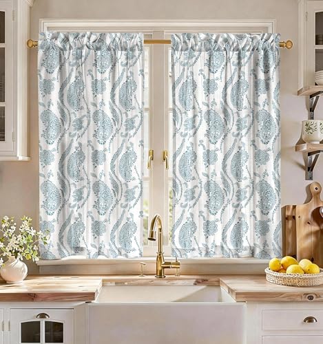 Miss Adola 45 Inch Length Kitchen Tier Curtains, Blue Farmhouse - color: Blue Farmhouse, size: 28"W x 45"L (Pack of 2)