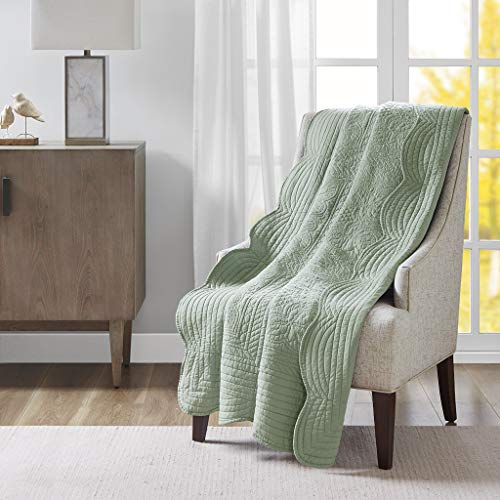 Madison Park Luxe Damask Stitching Throw Blanket, 60"x72" - color: Scalloped Edges Seafoam, size: 60"x72"
