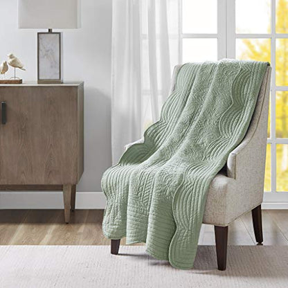 Madison Park Luxe Damask Stitching Throw Blanket, 60"x72" - color: Scalloped Edges Seafoam, size: 60"x72"