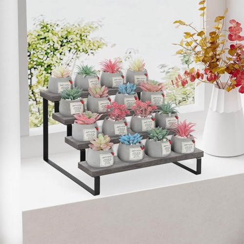 YINMIT Wooden Display Riser Stand, Tiered Perfume and Cologne Organizer Stand, 4 Tier Spice Rack Organizer, Rustic Display Shelf for Candles (4 Tier,Grey) - color: 4 Tier,1 Pack,Grey