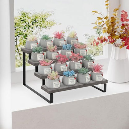 YINMIT Wooden Display Riser Stand, Tiered Perfume and Cologne Organizer Stand, 4 Tier Spice Rack Organizer, Rustic Display Shelf for Candles (4 Tier,Grey) - color: 4 Tier,1 Pack,Grey