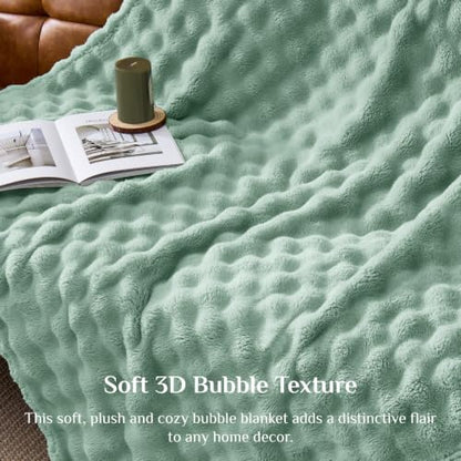 BEDELITE Sage Green 3D Fleece Bubble Throw Blanket for Couch, 50x60 Inches - color: Sage Green, size: Throw(50"x60")