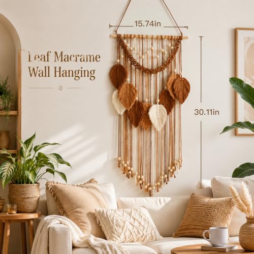 HLiikuikin Leaf Macrame Wall Hanging Boho Tapestry Wall Decor