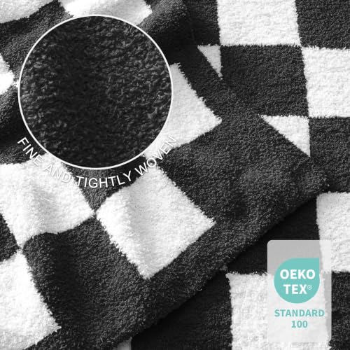 Exclusivo Mezcla Checkered Knit Blanket Twin Size for Bed, Black - color: Black, size: Twin (60"x80")