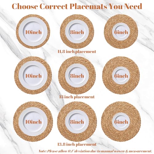 Round Woven Placemats Set of 8, 13.7 Inch Boho Farmhouse Rattan Placemats Rustic Braided Wicker Table Place Mats Chargers for Dinner Plates - size: 13.7 Inch Set of 8