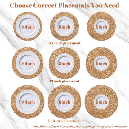 Round Woven Placemats Set of 8, 12 Inch Boho Farmhouse Rattan Placemats Rustic Braided Wicker Table Place Mats Chargers for Dinner Plates - size: 12 Inch Set of 8