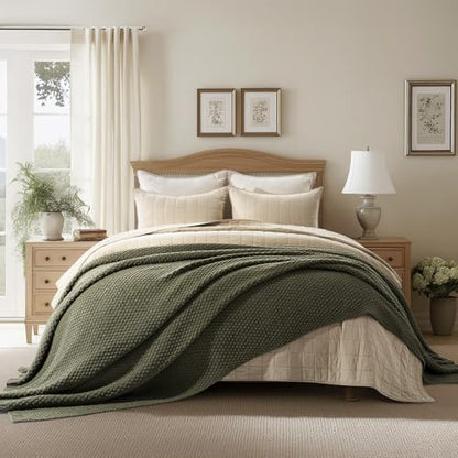 EVERGRACEHOME Chunky Chenille Knit Throw Blanket, 108x92, Olive Green - color: Olive Green, size: 108" X 92"