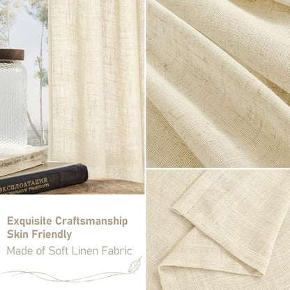 LAMIT Short Linen Window Curtains 30 Inches Long 2 Panels, 34 x 30 Inch - color: Beige, size: 34"W x 30"L (Pack of 2)