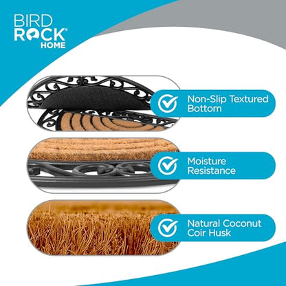 BIRDROCK HOME 18 x 30 Half Round Natural Coir and Rubber Doormat with Scroll Border | Natural Fibers | Outdoor Doormat | Keeps Your Floors Clean | Decorative Design | Brush Coir