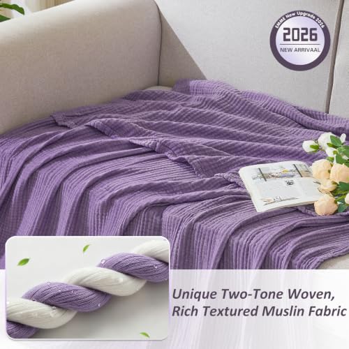 EMME Muslin Cotton Blanket Adults Heather Purple Throw XL 50"x70" - color: 14 - Purple, size: Large Throw (50" X 70")