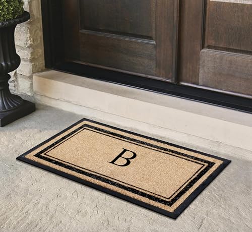 A1 Home Collections Natural Coir & Rubber Hand-Flocked Monogrammed Doormat - Heavy Duty Anti-Shedding Front Door Mat, Thick & Durable Entrance Mat - B, 24" x 48" - color: B, size: 2' x 4' (Rectangular)