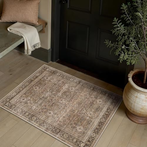 Schweek 2x3 Entryway Rugs Indoor Washable Vintage Area Rug Non Slip Brown - color: Brown, size: 2' x 3' (Rectangular)